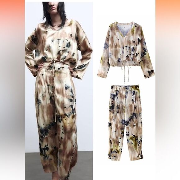 Zara satin Tie Dye 2 piece Co- Ord Set NWT
